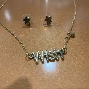 Gold Tone “Wish” Necklace and Star Earrings Set